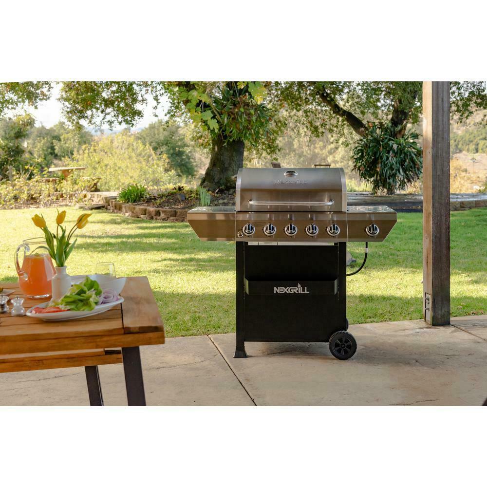 Propane Gas Grill  Steel Side Burner Heat Thermometer 5-Burner