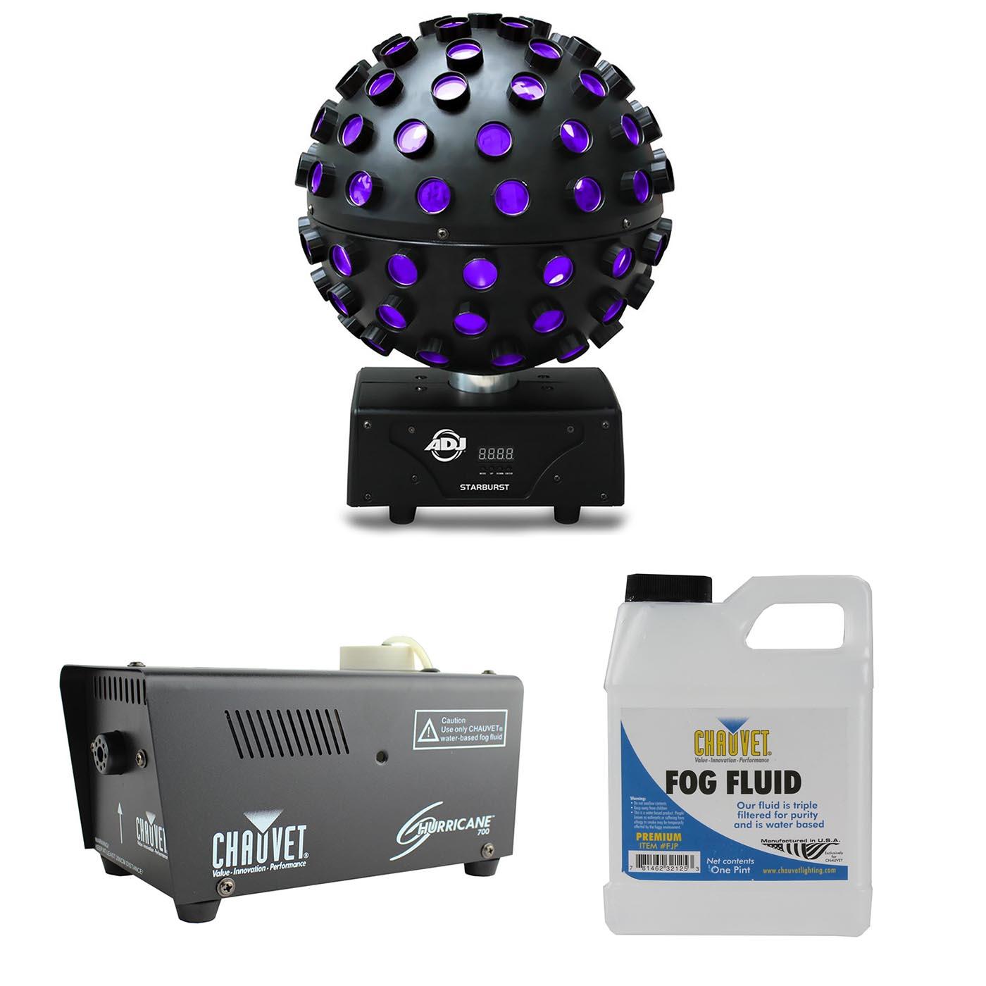 American DJ Starburst HEX LED Sphere Light and Hurricane 700 Fog Machine