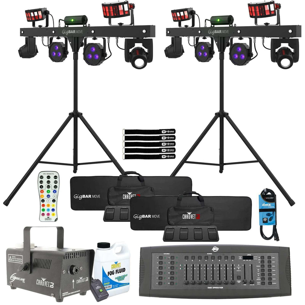 2x Chauvet DJ GigBar Move 5-in-1 Ultimate Effect Light Systems with DMX Controller & Fog Machine Package