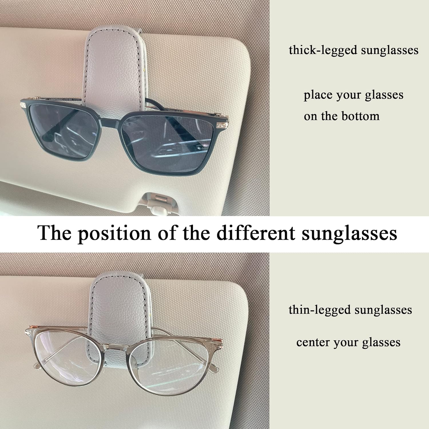 KIWEN Sunglasses Holders for Car Sun Visor, Magnetic Leather Glasses Eyeglass Hanger Clip for Car, Ticket Business Card Clip Eyeglasses Mount Car Visor Accessories (Grey)