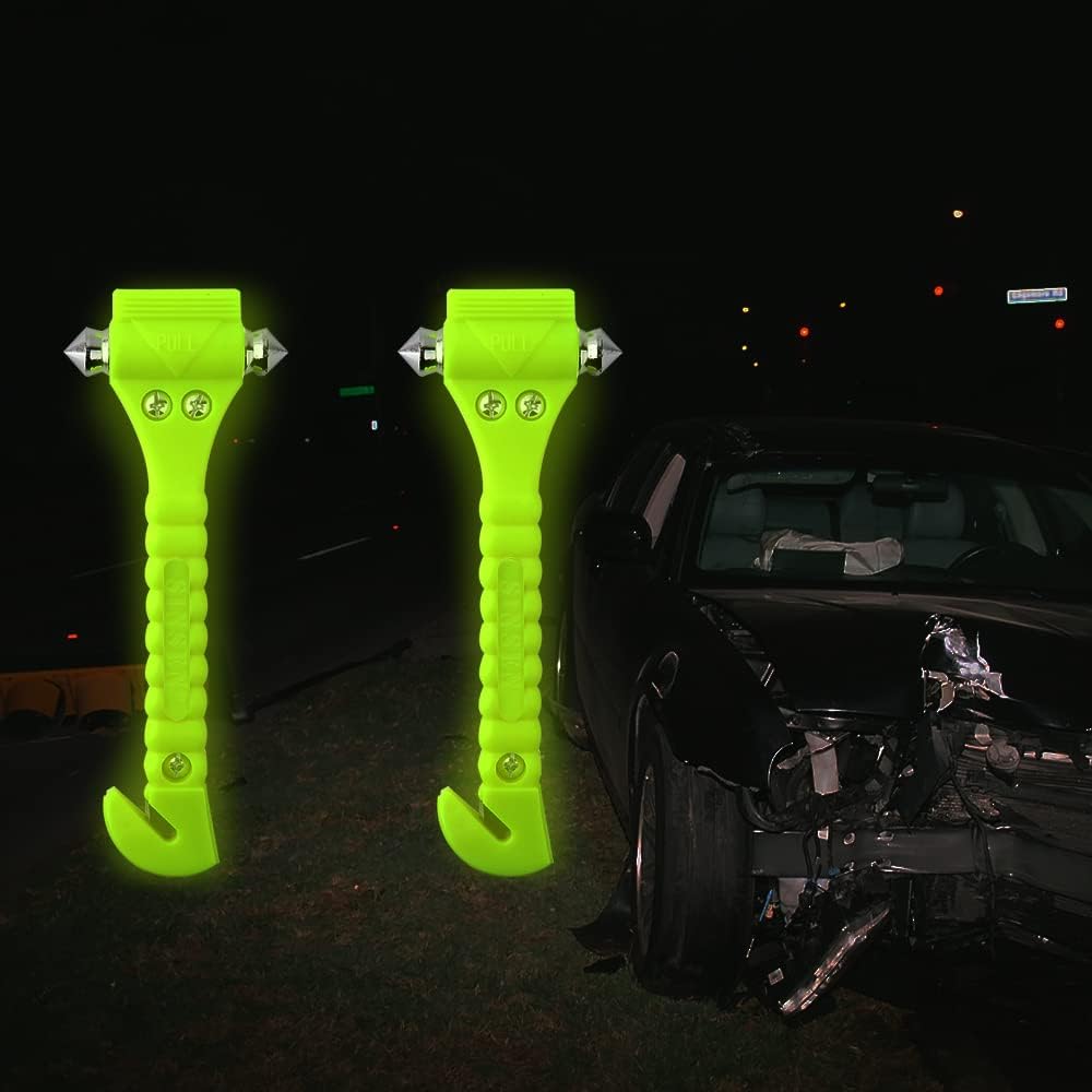 SINSEN Car Safety Hammer, Window Glass Hammer Breaker and Seatbelt Cutter, Emergency Automotive Escape Tool, 2-in-1 for Family Rescue, Glow in Dark, Set of 2 (S-02)