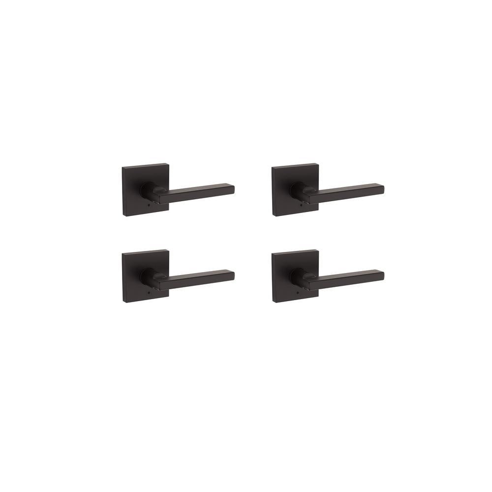 Halifax Square Matte Black Privacy Bed/Bath Door Lever (4-Pack)
