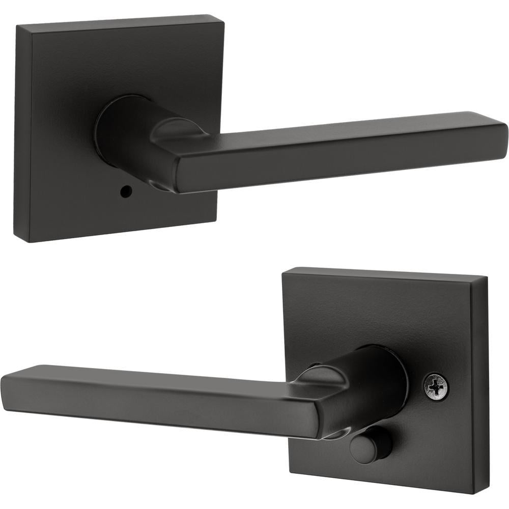 Halifax Square Matte Black Privacy Bed/Bath Door Lever (4-Pack)
