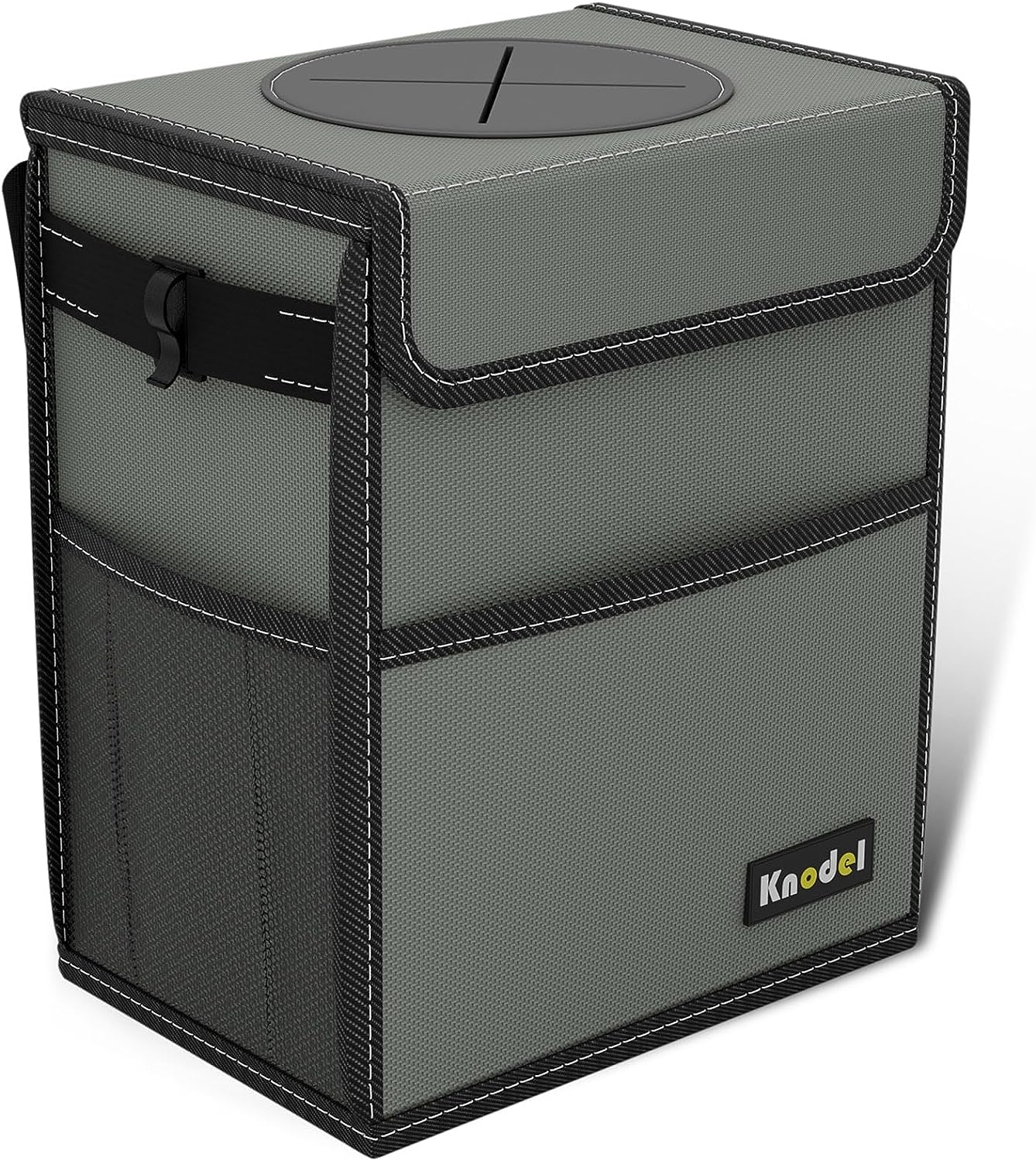 K KNODEL Car Trash Can, Waterproof Car Garbage Can, Trash Bag with Lid, Leak-Proof, Hanging (Medium, Gray)
