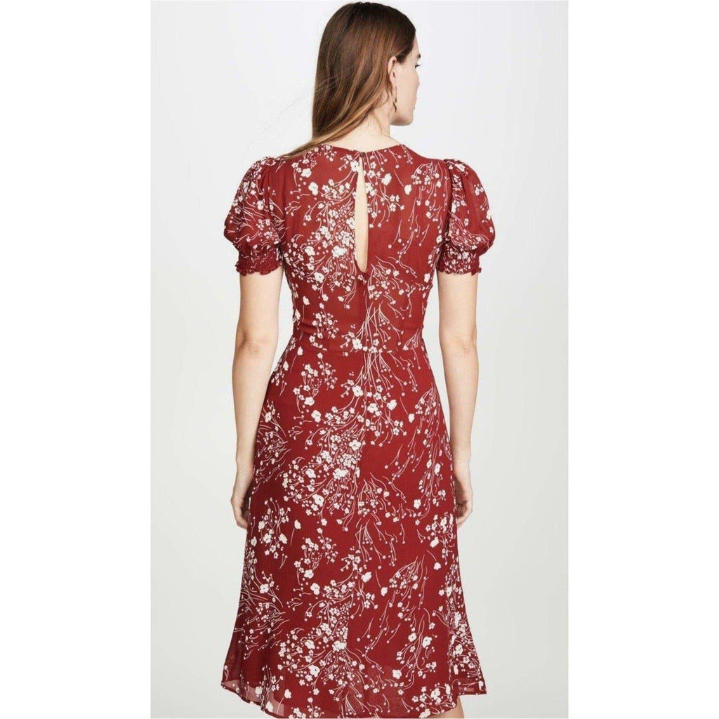puff sleeve floral midi dress