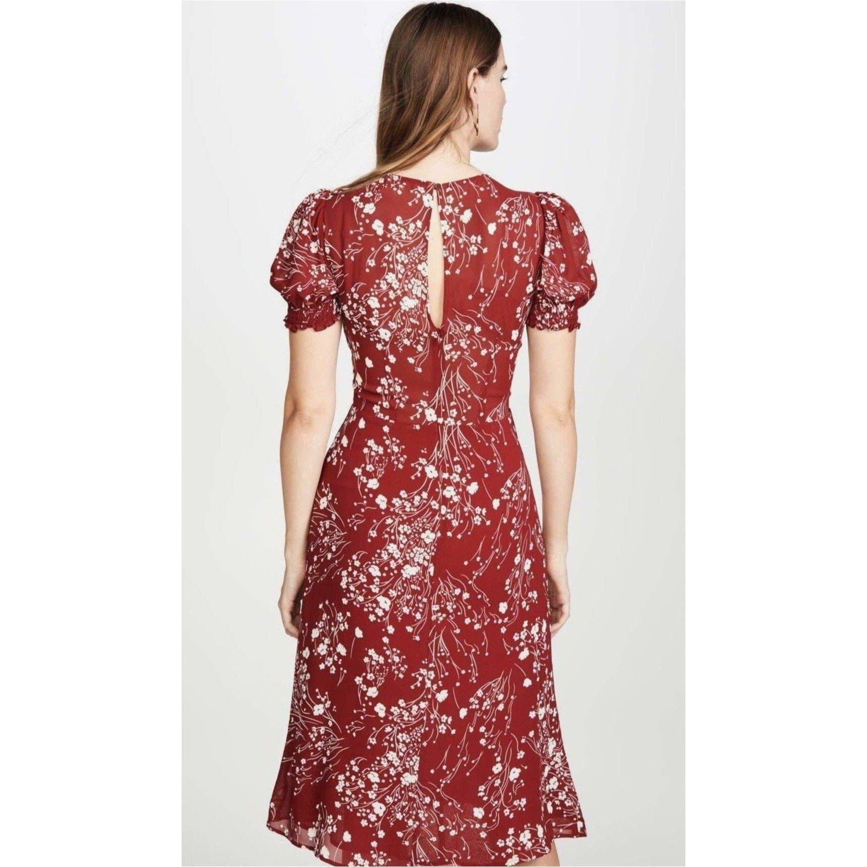puff sleeve floral midi dress