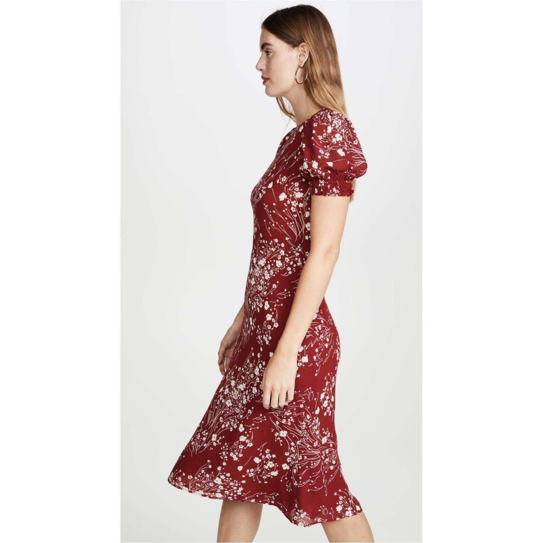 puff sleeve floral midi dress