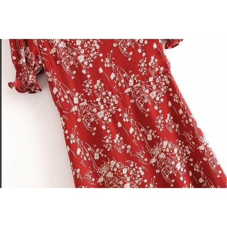 puff sleeve floral midi dress