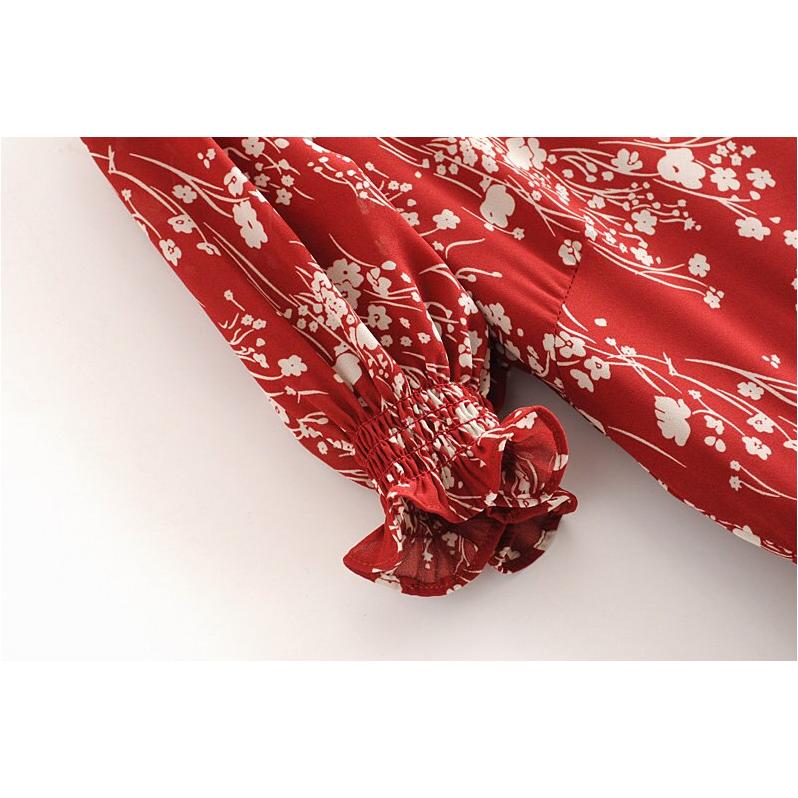 puff sleeve floral midi dress