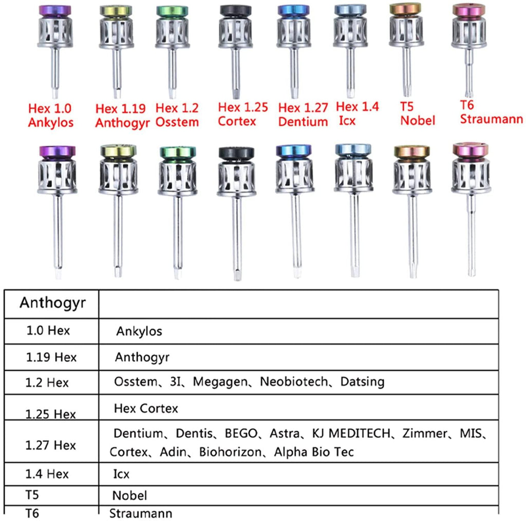 Universal Implant Repair Tool Kit with 16pcs Screwdrivers Colorful Prosthetic Kit Torque Wrench