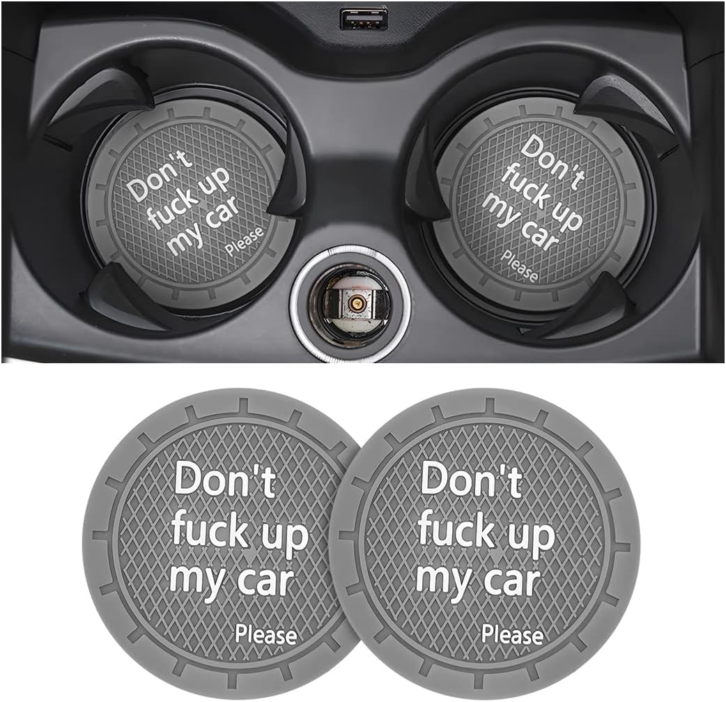 8sanlione 2 Pack Car Cup Holder Coasters, 2.75 Inch Non-Slip PVC Insert Cup Coaster, Anti-Scratch Auto Cup Mats for Women Men, Vehicle Interior Accessories Universal for Car, SUV, Truck (D Gray/2PCS)