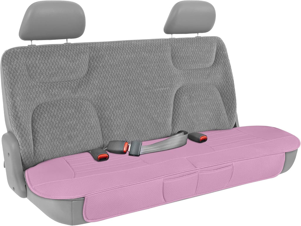 Motor Trend Seat Cover for Cars Trucks SUV, Faux Leather Rear Bench Pink Padded Car Seat Cover with Storage Pockets, Premium Interior Car Seat Cover