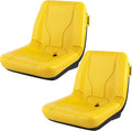 Universal Tractor Seat, Industrial High Back, 2PCS PVC Lawn and Garden Mower Seat Replacement, Steel Frame Compact Forklift Seat w/ Drain Hole, Yellow
