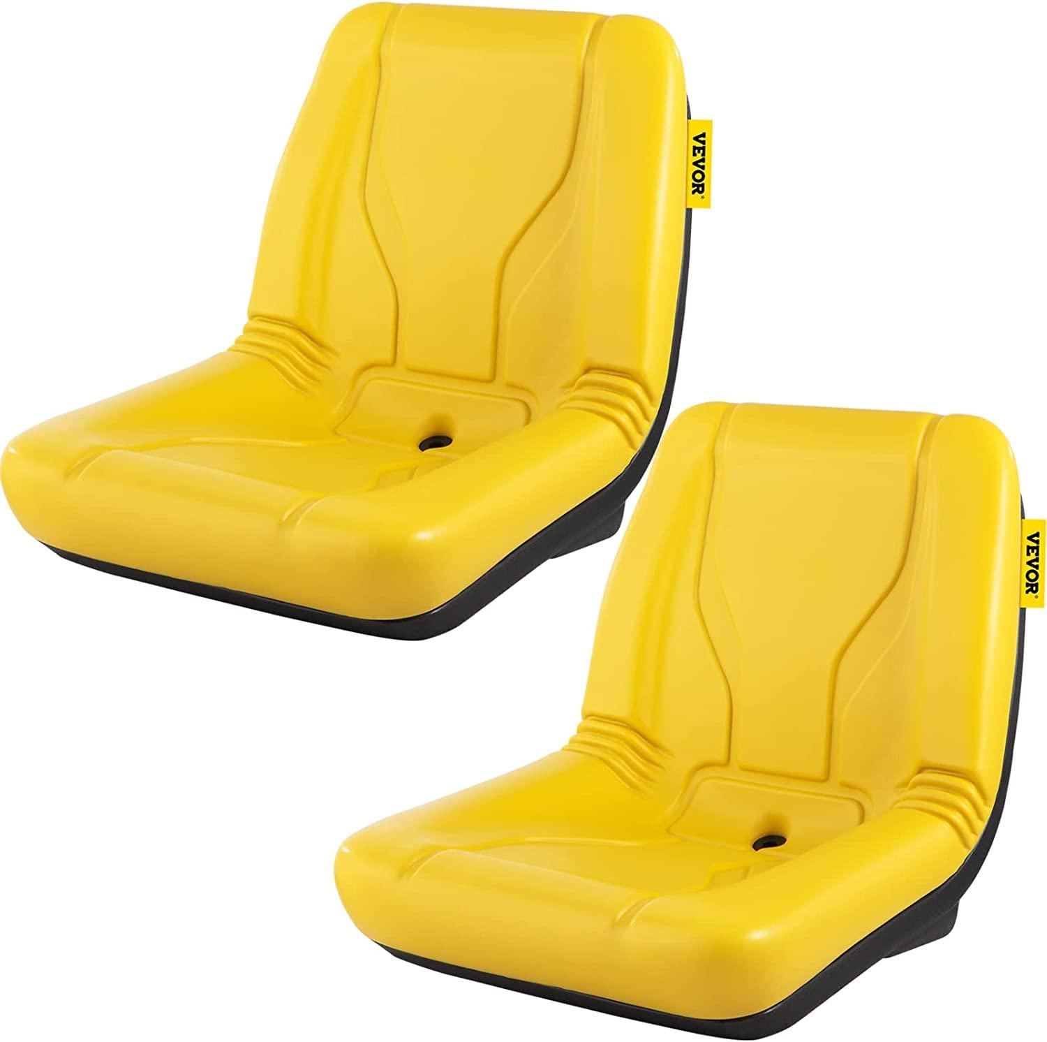 Universal Tractor Seat, Industrial High Back, 2PCS PVC Lawn and Garden Mower Seat Replacement, Steel Frame Compact Forklift Seat w/ Drain Hole, Yellow