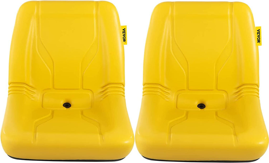 Universal Tractor Seat, Industrial High Back, 2PCS PVC Lawn and Garden Mower Seat Replacement, Steel Frame Compact Forklift Seat w/ Drain Hole, Yellow