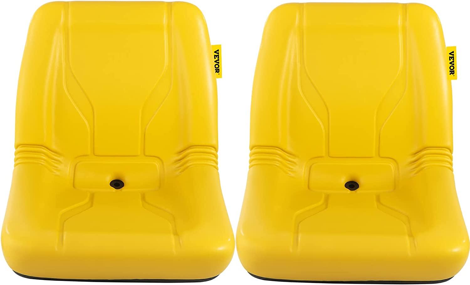 Universal Tractor Seat, Industrial High Back, 2PCS PVC Lawn and Garden Mower Seat Replacement, Steel Frame Compact Forklift Seat w/ Drain Hole, Yellow