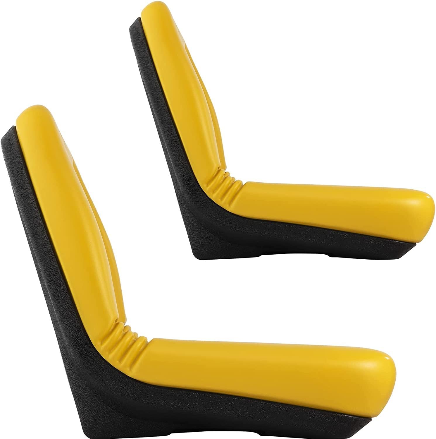 Universal Tractor Seat, Industrial High Back, 2PCS PVC Lawn and Garden Mower Seat Replacement, Steel Frame Compact Forklift Seat w/ Drain Hole, Yellow