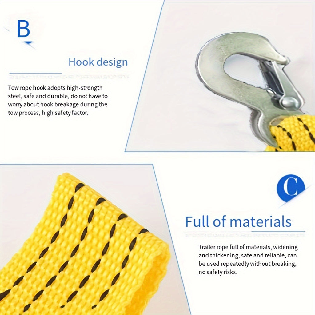 157.48in/4m Heavy 5 Ton Towing Rope, With Nylon Recovery Strap And StoraBag, Used For Emergency Vehicle Recovery