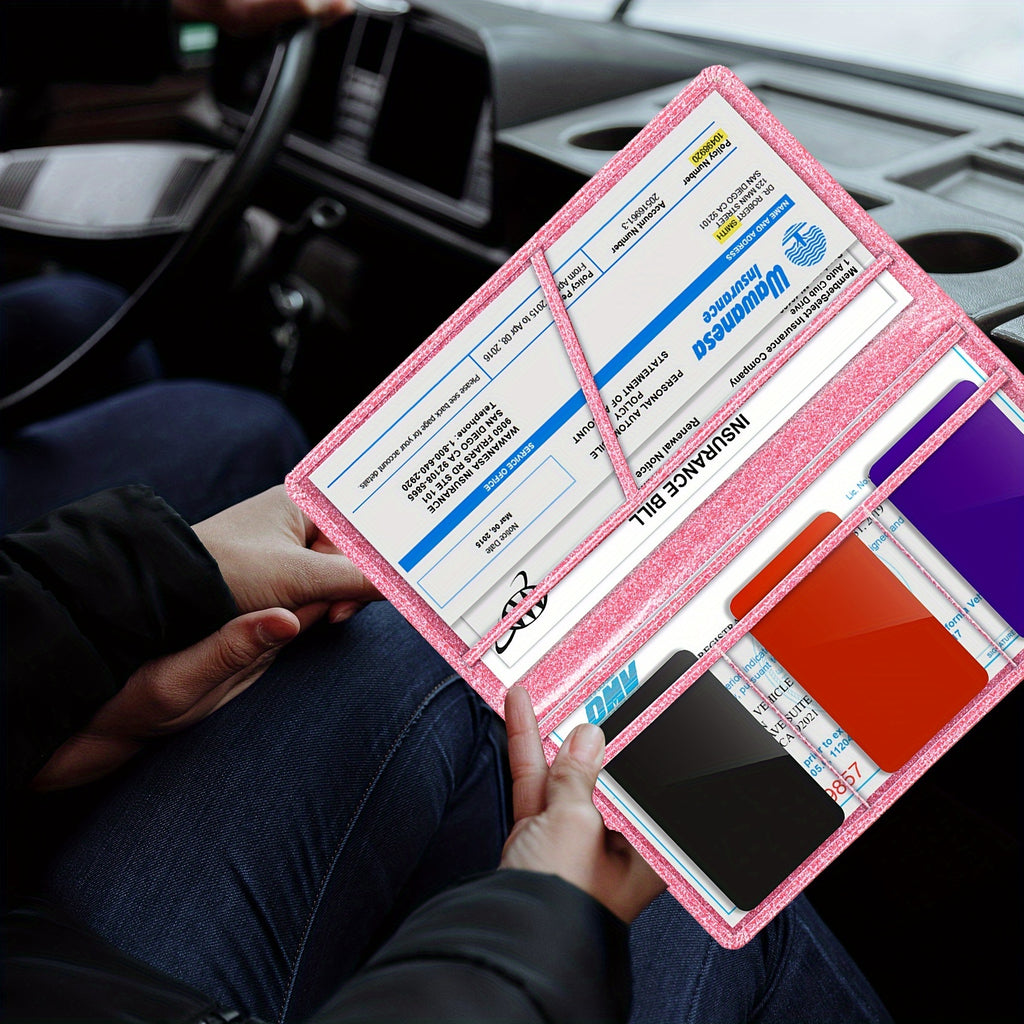 Car Registration And Insurance Card Holder, Vehicle License Document Glove Box Compartment Organizer