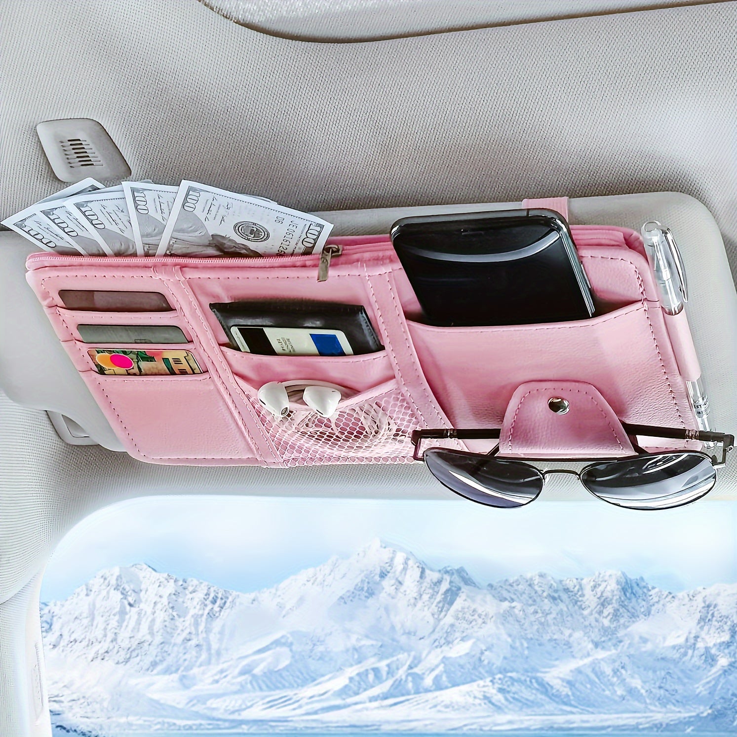 Car Sun Visor Organizer, Car Glasses Clip StoraPocket Sunglasses Holder With Zipper Pocket For Car, Truck, SUV Auto Interior Accessories