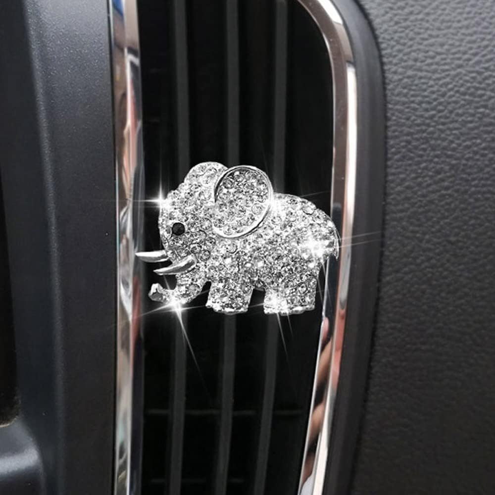 ZOSTLAND Rhinestone Car Decorative Clip,Car Air Fresheners,Metal Car Air Vent Clip,Personalized Automotive Interior Decoration Accessories,Car Decor Gift for women,Girl,man (2pcs Elephant)