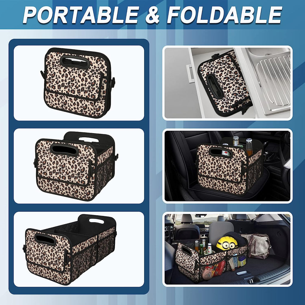 Deosk Car Trunk Organzier for suv,Car Organziers and Storage with 6 Big Pocket for Women/Men 50L Waterproof Polyester Trunk Organzier for Minivan/Truck(Medium,Leopard print)