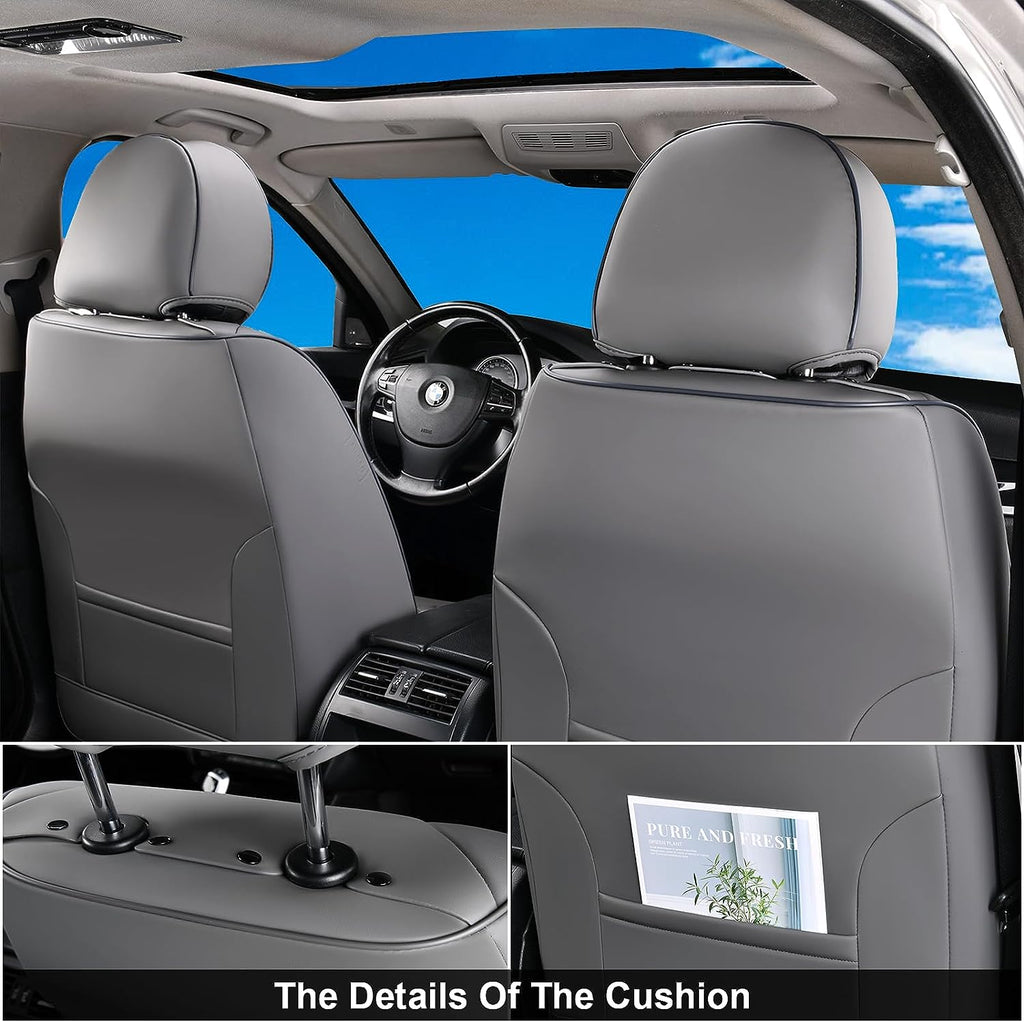 Coverado Leather Seat Covers Full Set, 5 Seats Universal Seat Covers for Cars, Waterproof Luxury Leatherette Seat Cushions, Front and Rear Seat Protectors, Auto Seat Covers Fit for Most Vehicles Gray