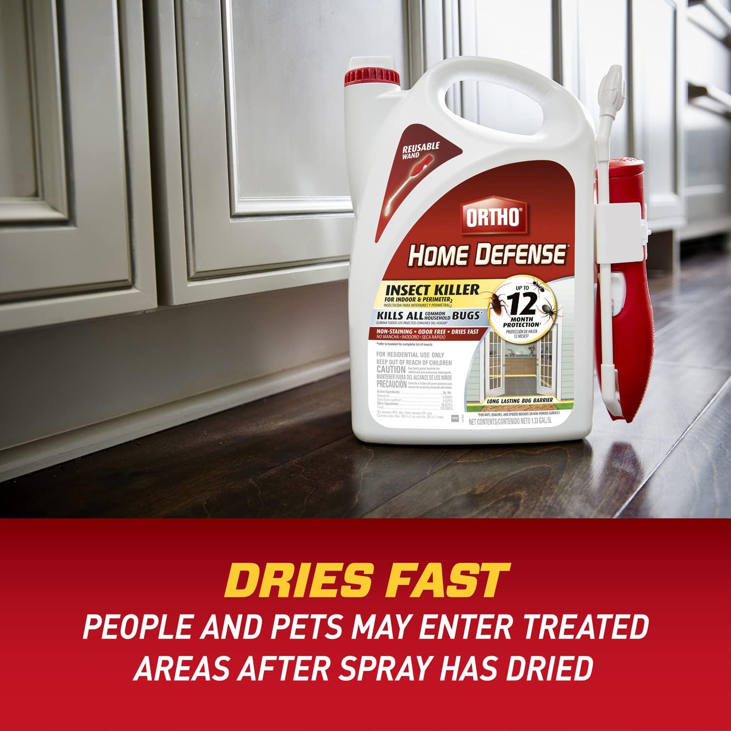 Ortho Home Defense Insect Killer for Indoor &amp; Perimeter2 Kills Ants, Roaches, Spiders with No Odor and Fast Dry, 1.33Gal