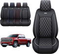 Front Seat Covers Chevy Silverado GMC Sierra Pickup Trail Boss Z71 Custom Fit 2007-2024 1500 2500HD 3500HD Crew Double Extended Cab Waterproof Leather Seat Protectors(2 PCS Front, Black-White)