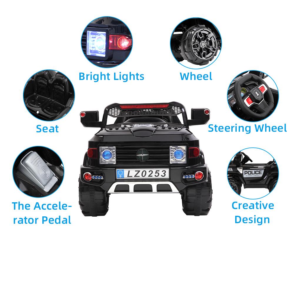 12V Power Wheels, 3 Speeds Ride On Car Truck for Child 3-7, Double Drive Electric Cars with Remote Control, LED Lights, Kids Vehicle for Christmas Gifts to Ride on Pavement Grass Mud, Black, Q8002