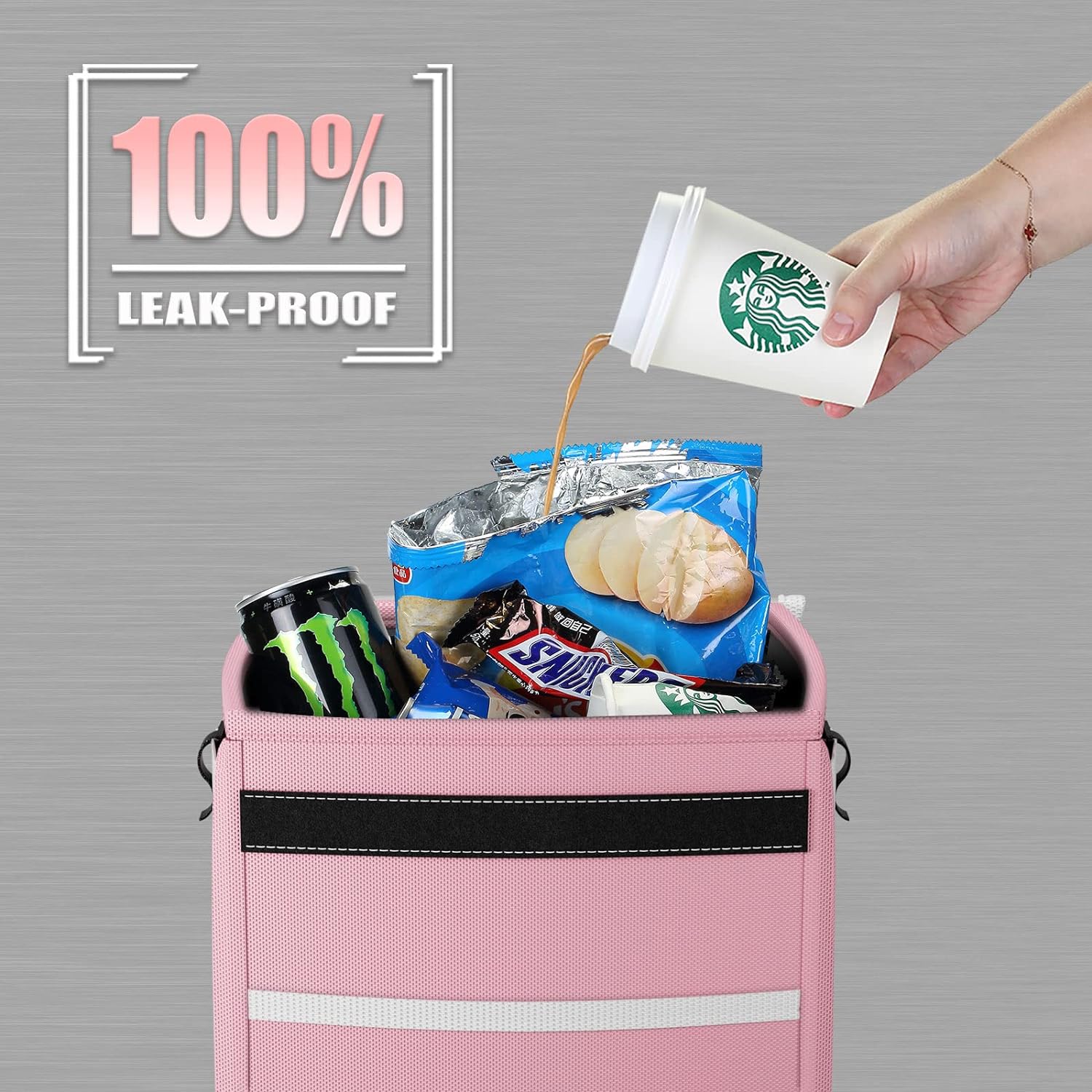 K KNODEL Car Trash Can, Waterproof Garbage Bag with Lid, Leak-Proof Car Trash Bin, Car Trash Hanging (Pink, Medium)