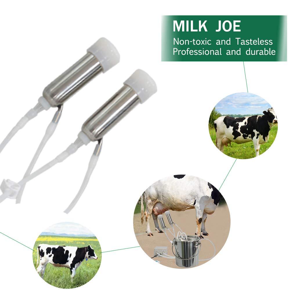 7L Cow MilMachine,Electric Automatic Pulsation Vacuum Portable Pulse Breast Pump with 2 Teat Cups  Steel Bucket for Cows