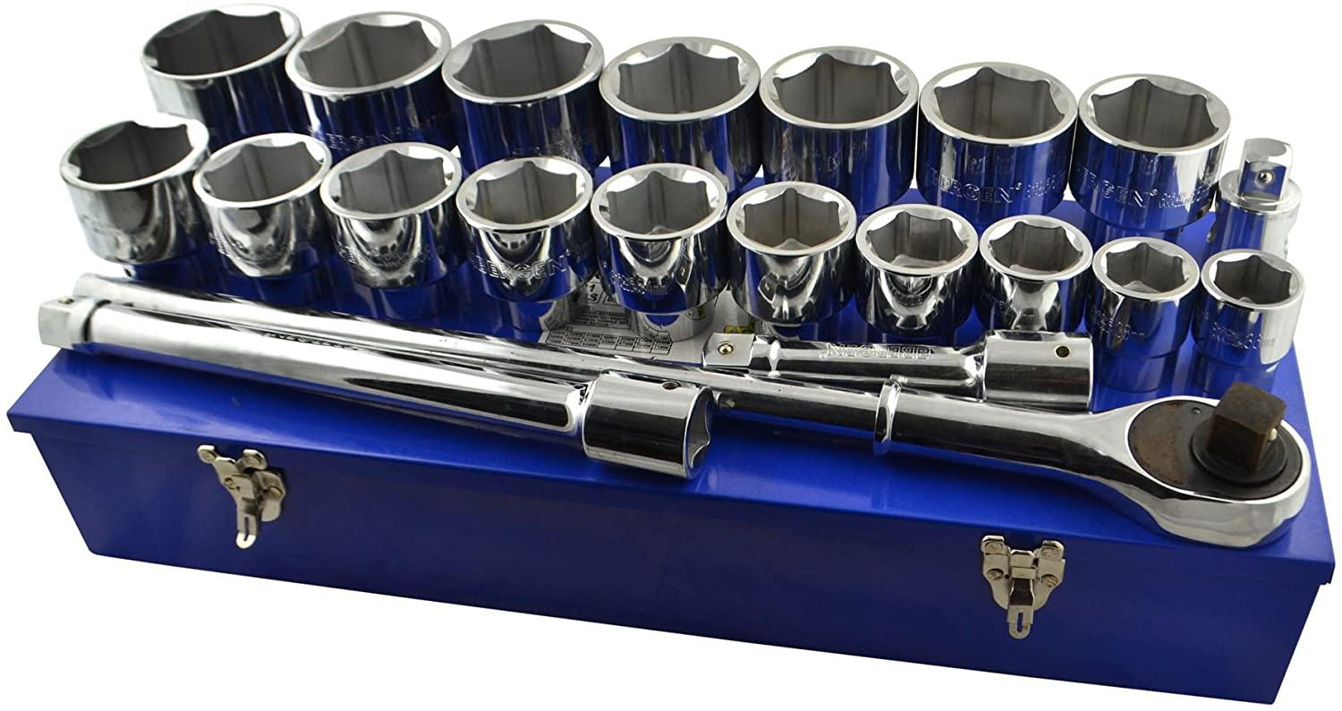 AB Tools-US Pro 1" Drive Metric Socket and Accessory Set Kit 36mm - 80mm 6 Sided 21pc