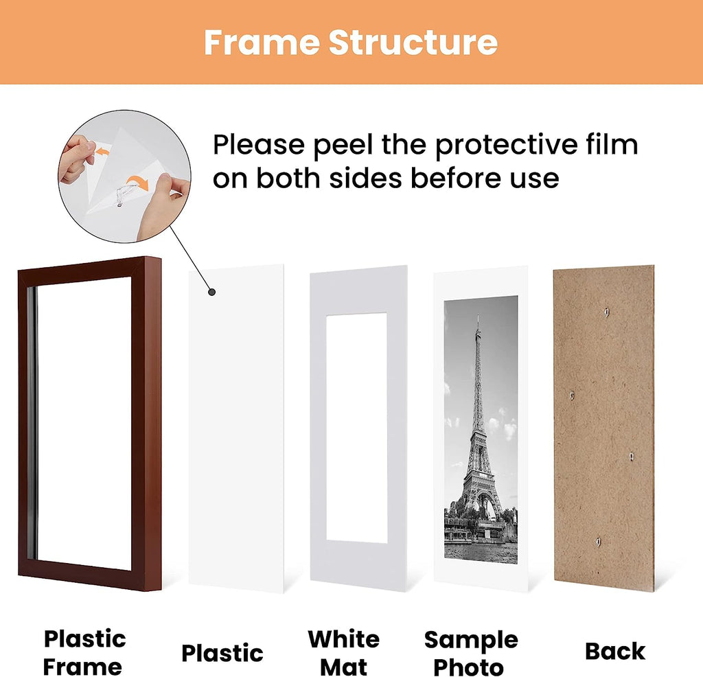 upsimples 11x17 Picture Frame Set of 5, Display Pictures 9x15 with Mat or 11x17 Without Mat, Wall Gallery Photo Frames, Brown