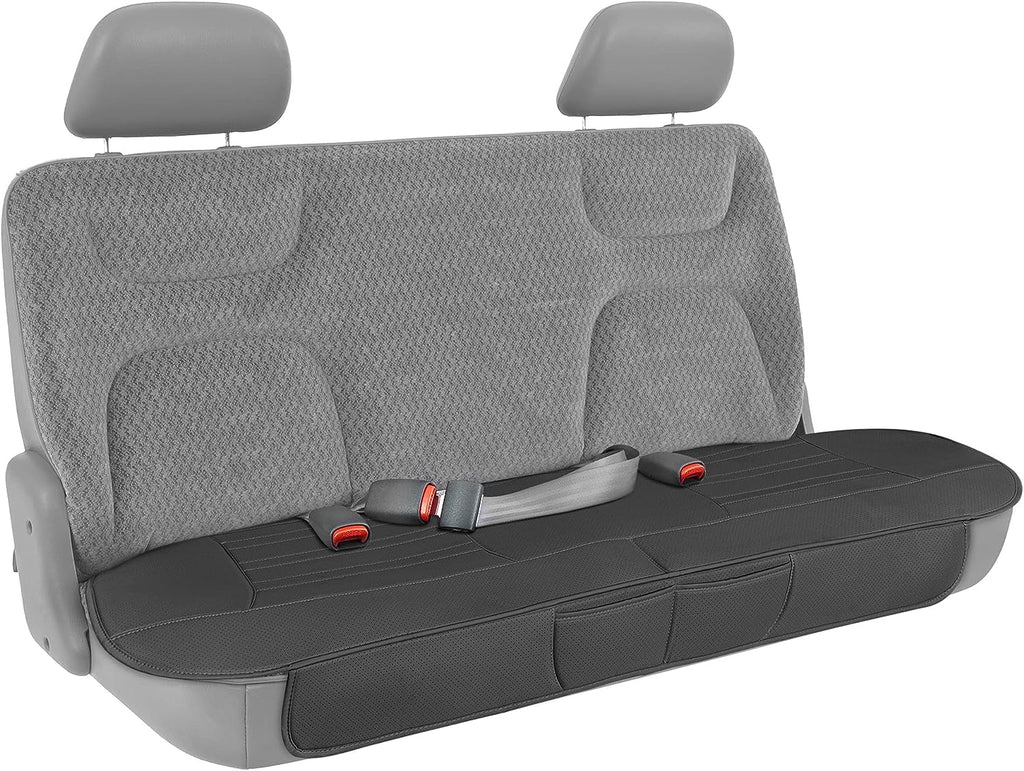 Motor Trend Seat Covers for Cars Trucks SUV, Faux Leather Full Set Black Padded Car Seat Covers with Storage Pockets, Premium Interior Car Seat Cover