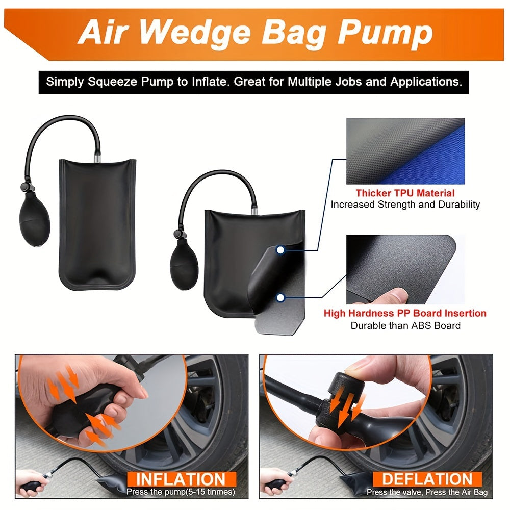 14PCS Car Tool Kit: Roadside Emergency Kit with Long Reach Grabber, Air WedBag Pump, Non-Marring Wed&amp; Carrying Bag - Essential Automotive Kit!