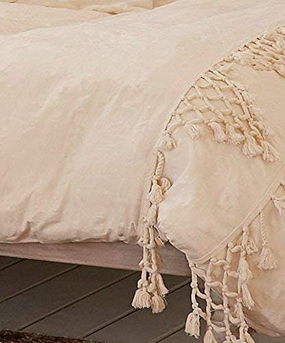 Flber Tufted Tassel Duvet Cover Lattice Boho Bedding,Full Queen, 86inx90in
