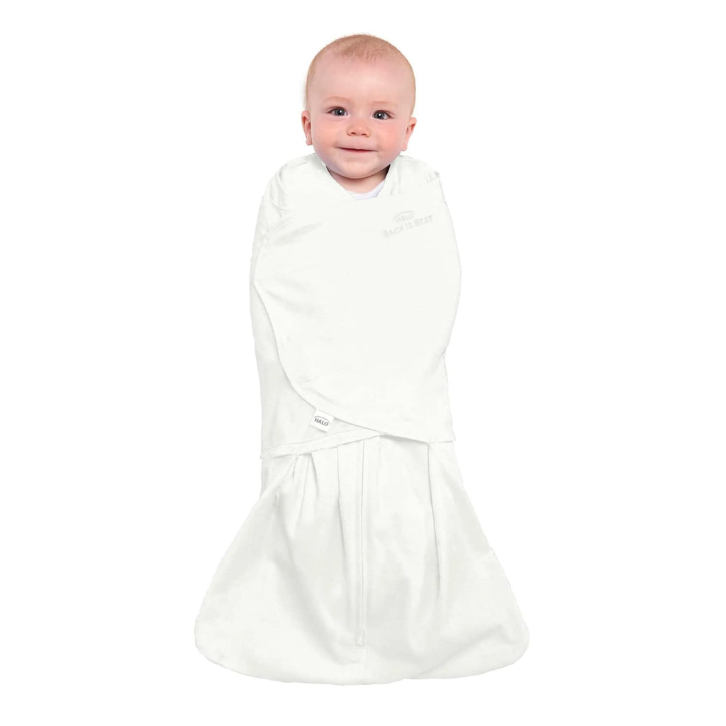 HALO Cotton Sleepsack Swaddle, 3-Way Adjustable Wearable Blanket, TOG 1.5, Cream, Small, 3-6 Months