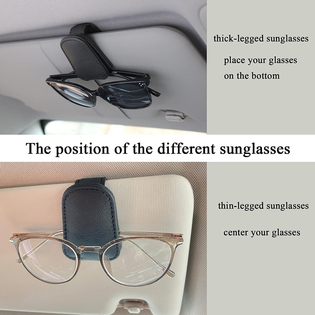 KIWEN Sunglasses Holders for Car Sun Visor, Magnetic Leather Glasses Eyeglass Hanger Clip for Car, Ticket Card Clip Eyeglasses Mount (Red)