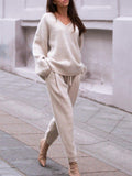 Ladies' Elegant And Simple V-neck Drop-shoulder Wool Suit