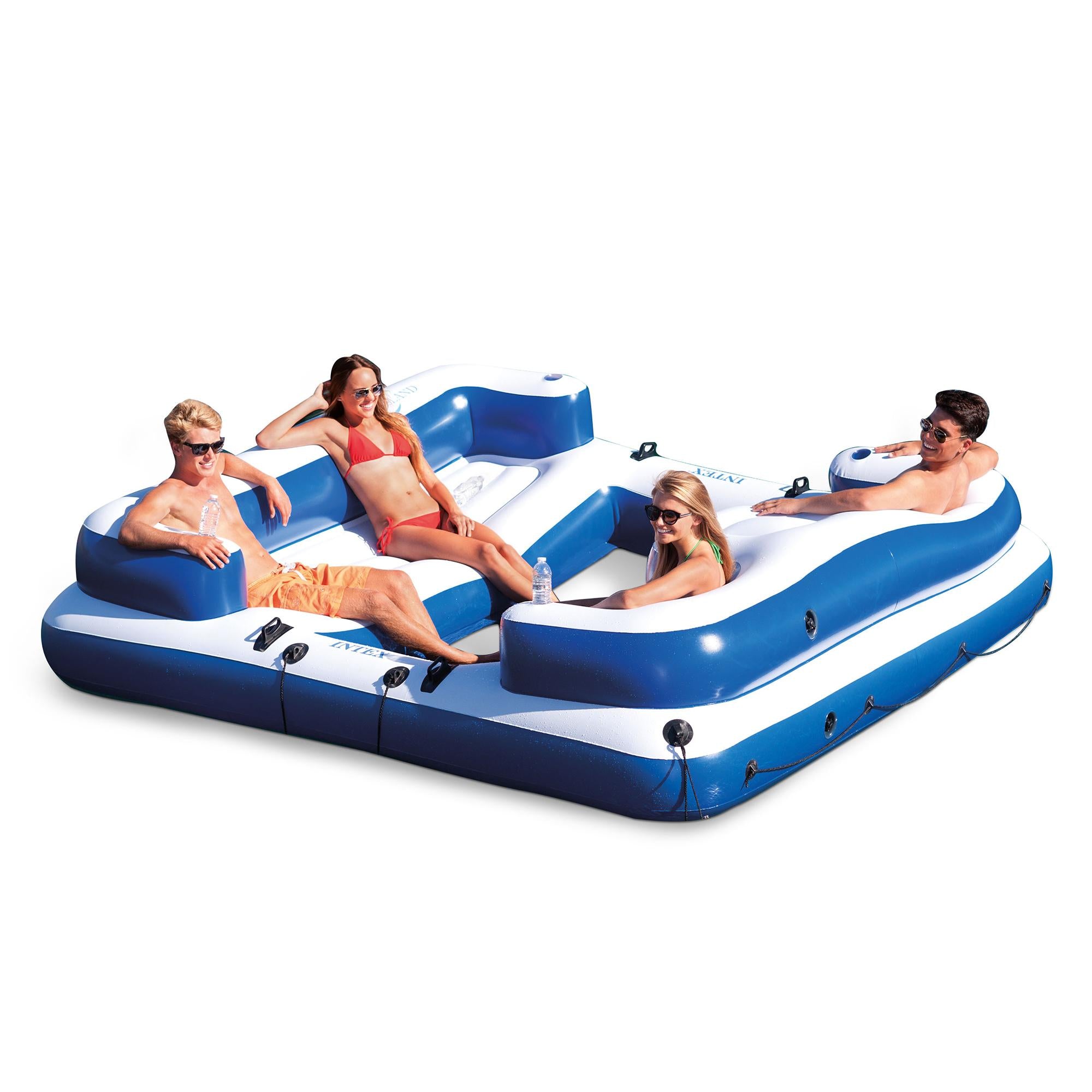 Inflatable Island Pool Lake Raft Lounger w/ Oasis Island Floating Lounge
