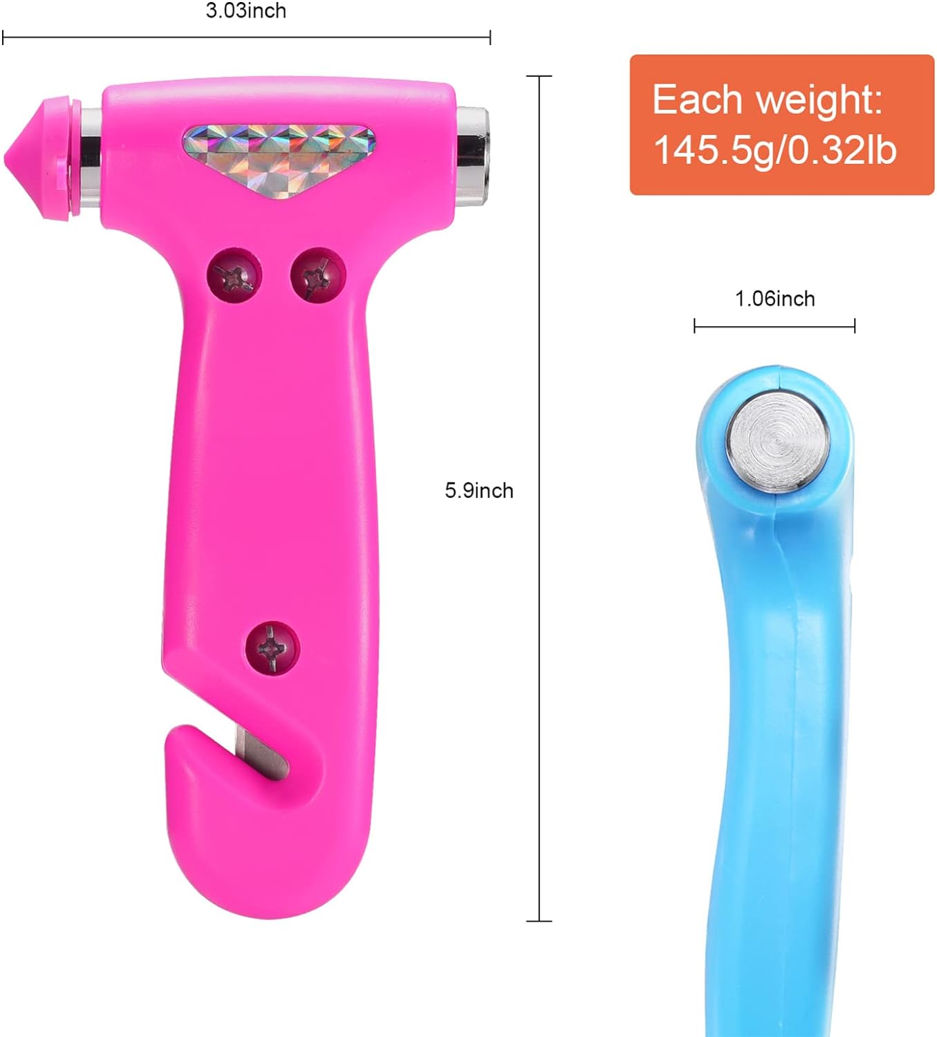 THINKWORK Window Breaker - Pink-Blue Car Safety Hammer Gift for Lady and Men, Three-in-One Emergency Escape Tool with Seat Belt Cutter, Safety Emergency Car Escape Tool for Family, Women, Children.