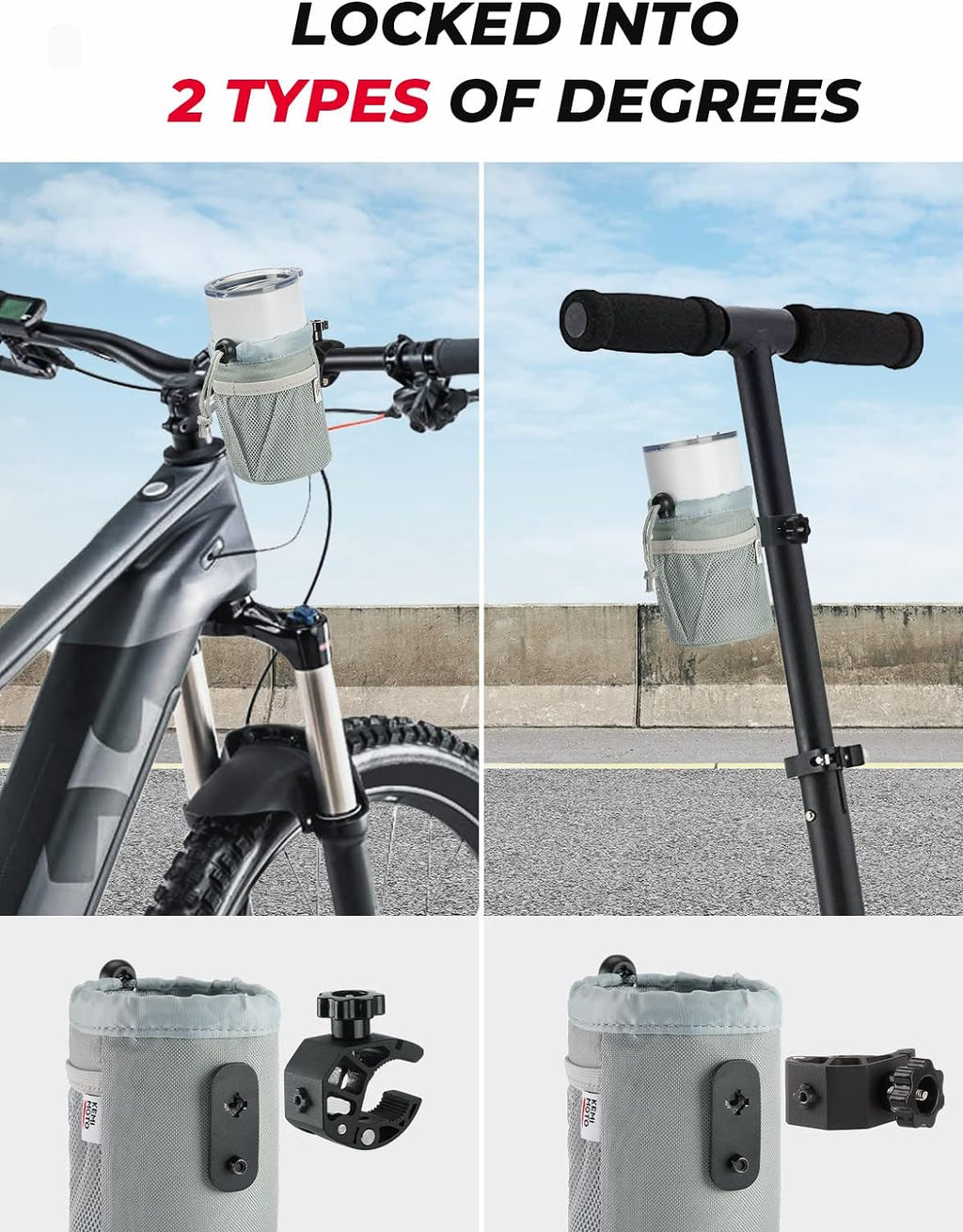 kemimoto Cup Holder with Clip, Oxford Fabric Boat Cup Holders for Drinks with 0.6"-1.5" Alligator Clamp, Cup Holder for Boat, Bike, Kayak, Motorcycle, Wheelchair, Walker, Scooter, Golf Cart, Gray
