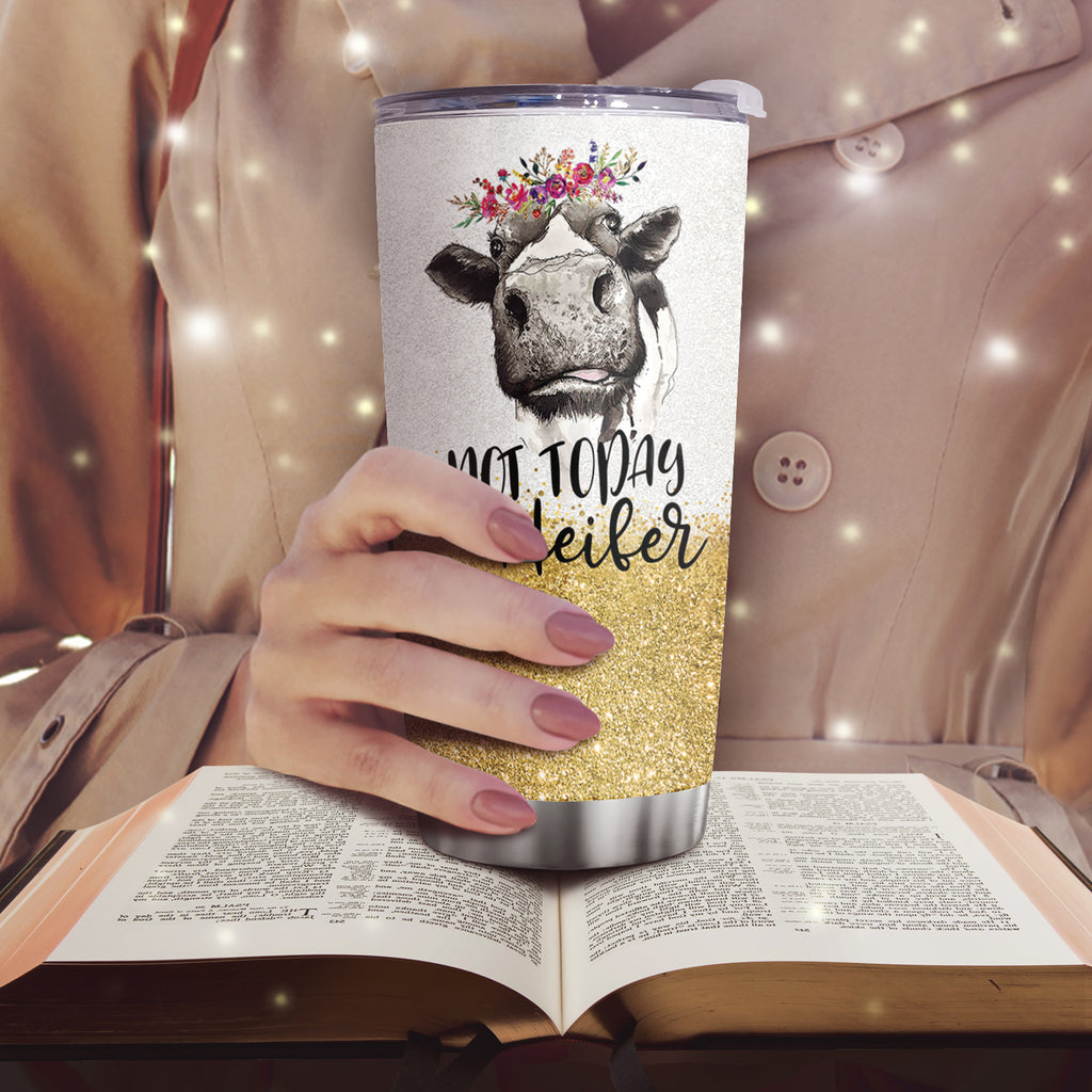 1pc 20oz Glitter Cow  Steel Tumbler With Lid, Not Today Heifer, Not My Pasture Not My Bull, Cow Print Mug, Birthday Gifts For Cow Lovers