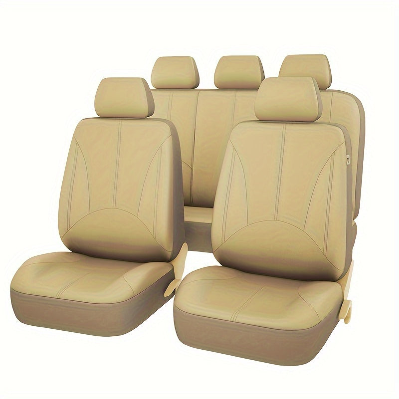 5 Seats PVC Quilted Leather Car Seat Covers, Breathable Faux Leather Auto Front Rear Seat Cushion Covers, Vehicle Seat Protectors Universal For Cars