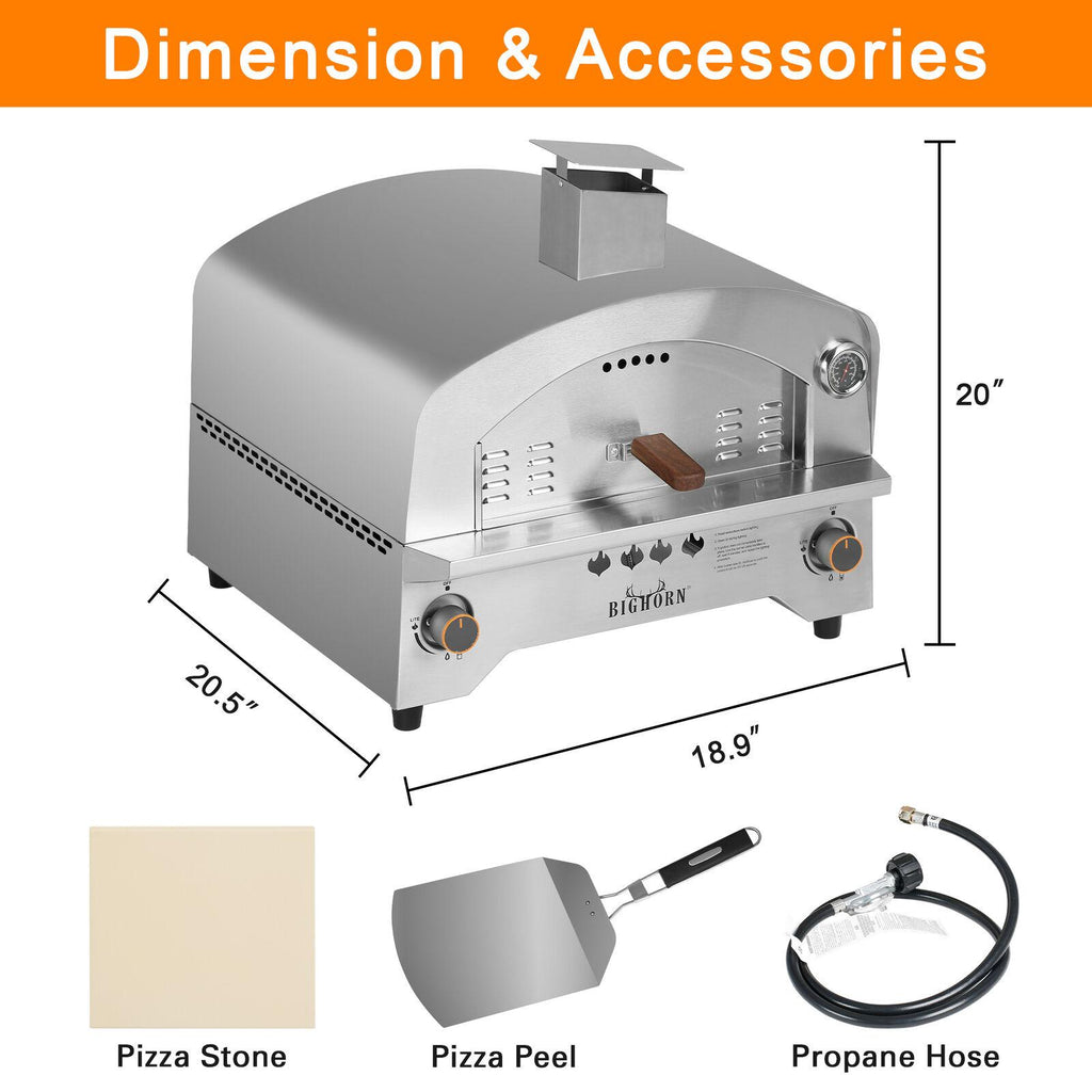 Big Horn 2 Burner Portable  Steel Propane Steak Beefer Gas Pizza Grill