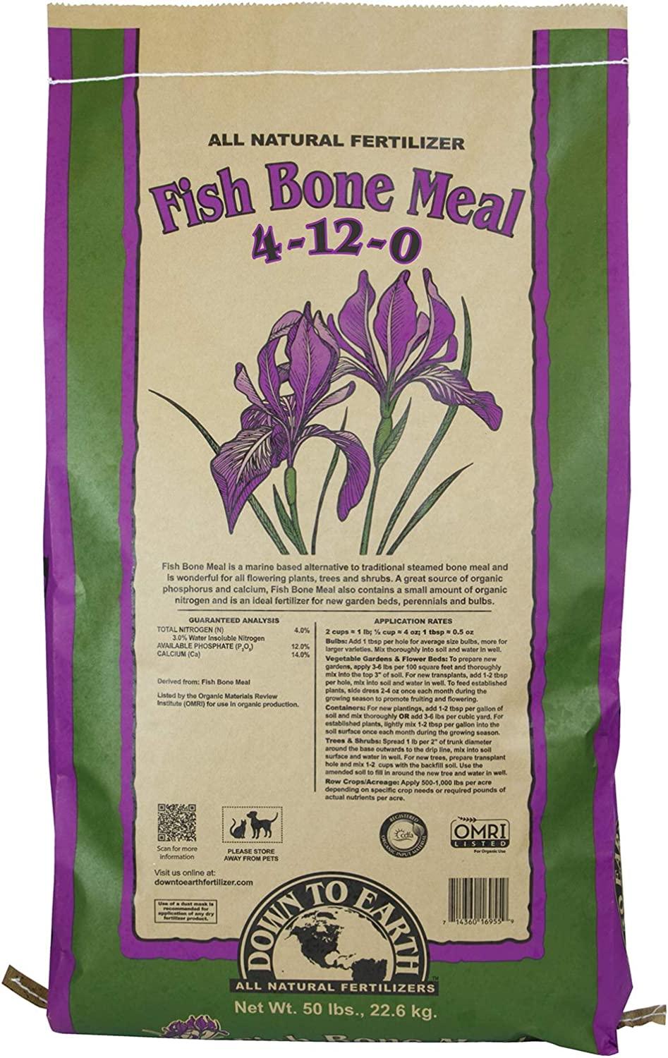 Down to Earth Organic Fish Bone Meal Fertilizer Mix 4-12-0, 50 lb