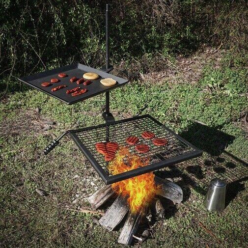 Adjustable & Durable Swivel Grill, CooGrate, & Griddle Plate, Home BBQ, Fun