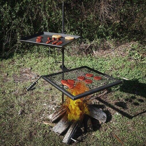 Adjustable & Durable Swivel Grill, CooGrate, & Griddle Plate, Home BBQ, Fun