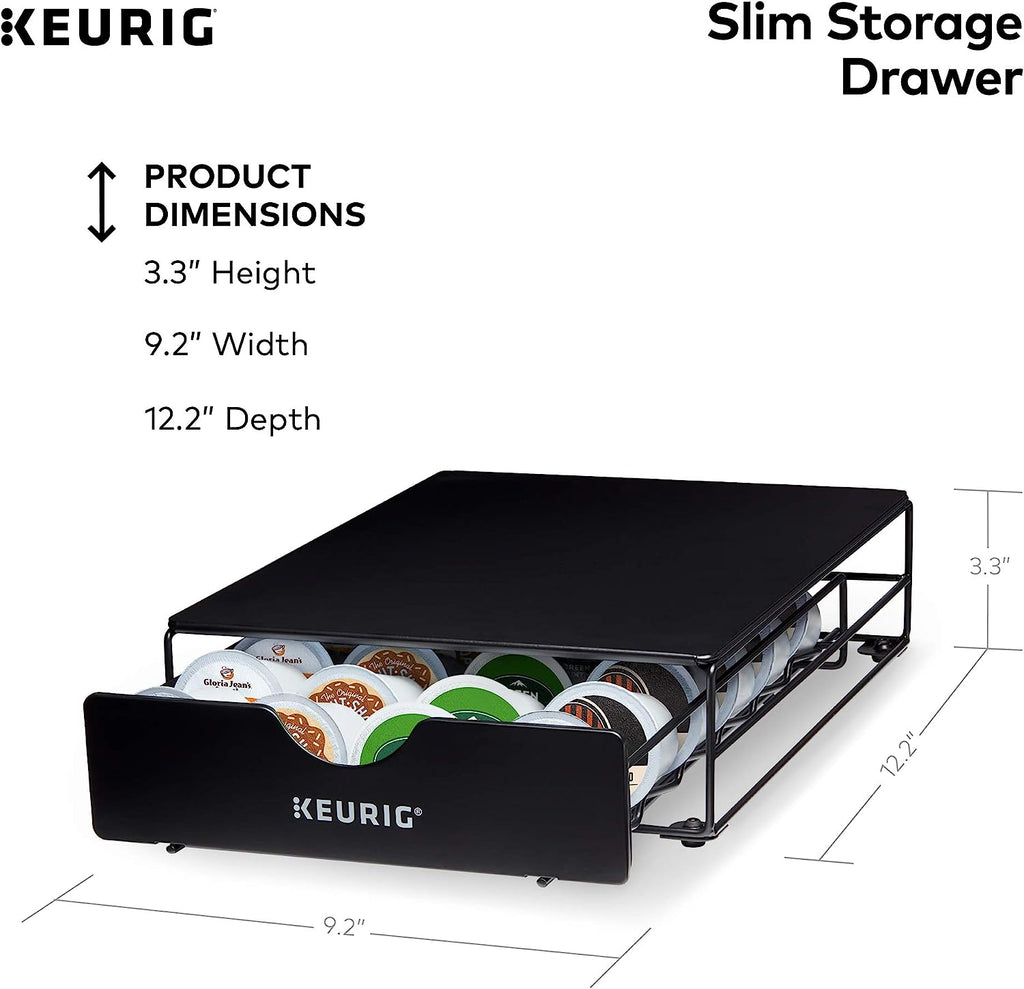 Keurig K-Mini Single Serve Coffee Maker, Black &amp; Slim Non-Rolling Storage Drawer, Coffee Pod Storage, Holds up to 24 K-Cup Pods, Black, Storage Drawer - 24ct, 9.2 x 3.3 x 12.2 inches